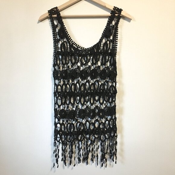 Vintage Bohemian Black Loose Crochet Lace Top - Picture 2 of 15